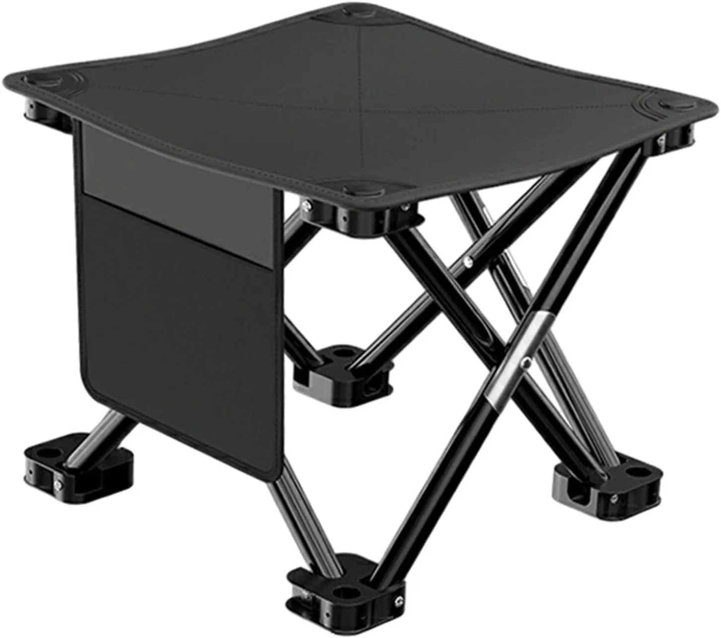 Folding Camping Stool Footstool Multipurpose with Side Pocket Small Foldable Chair for Park Outdoor Camping Travel Picnic, Black, 28cmx28cmx23cm