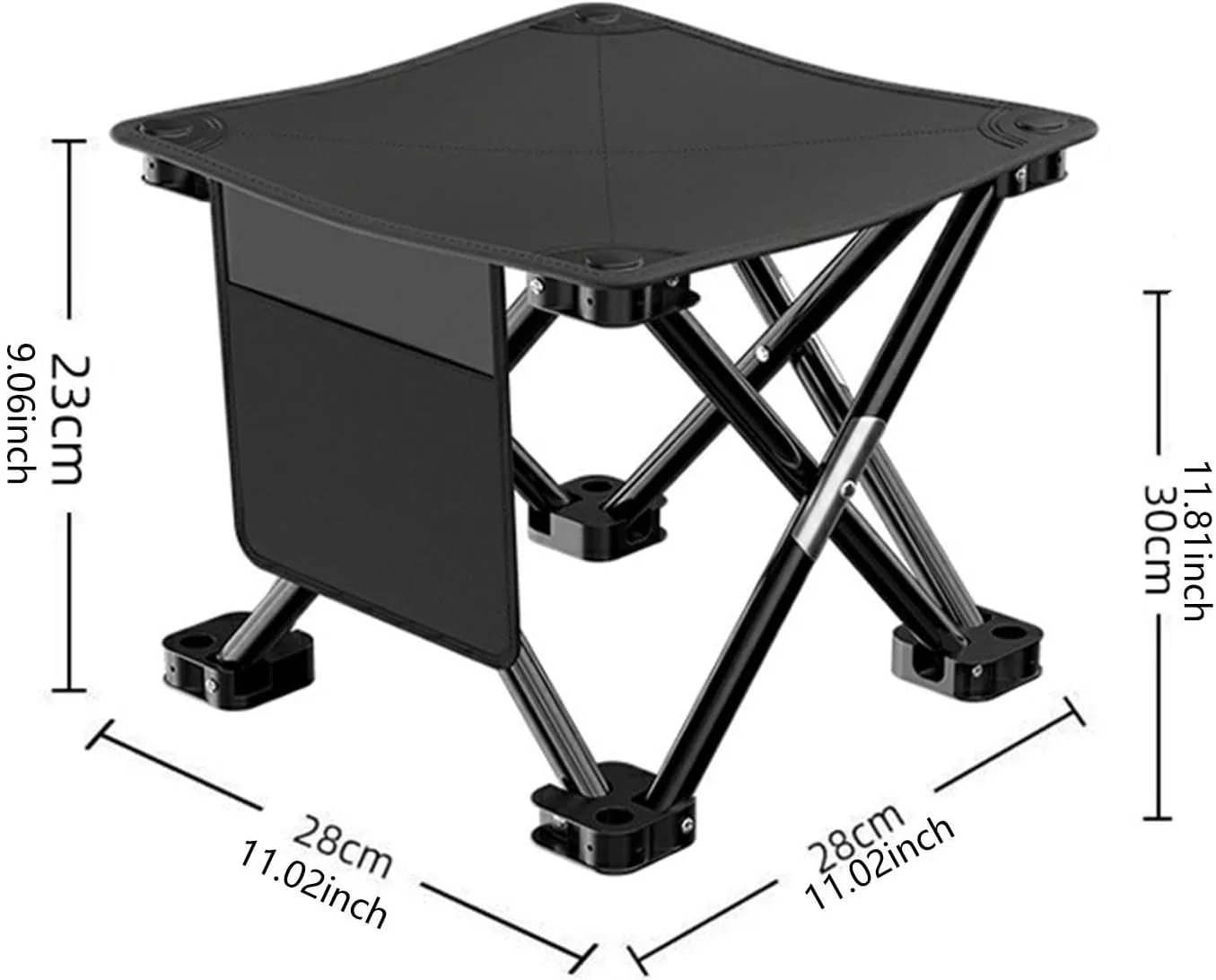 Folding Camping Stool Footstool Multipurpose with Side Pocket Small Foldable Chair for Park Outdoor Camping Travel Picnic, Black, 28cmx28cmx23cm