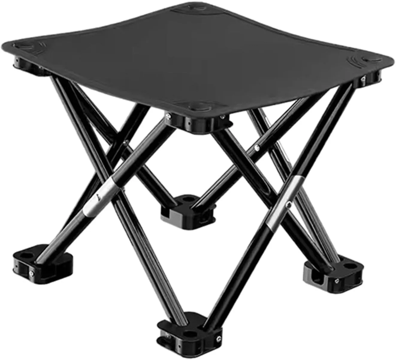 Folding Camping Stool Mini Foldable Chair Compact with Side Pocket Foot Stool for Hiking Patio Camping Traveling Barbecue, Black, 33cmx33cmx32cm