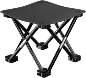 Folding Camping Stool Mini Foldable Chair Compact with Side Pocket Foot Stool for Hiking Patio Camping Traveling Barbecue, Black, 33cmx33cmx32cm