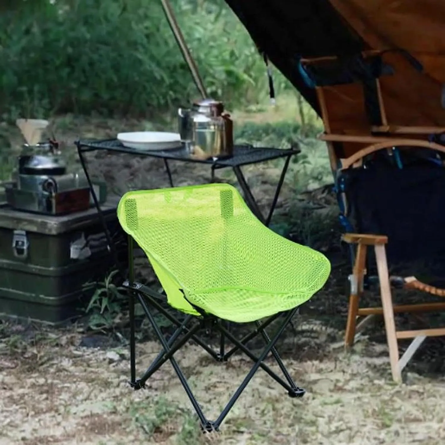 Folding Chair Camping Chair Foldable Heavy Duty Breathable with Carrying Bag for Adults for Yard Fishing Garden Hiking BBQ, Green