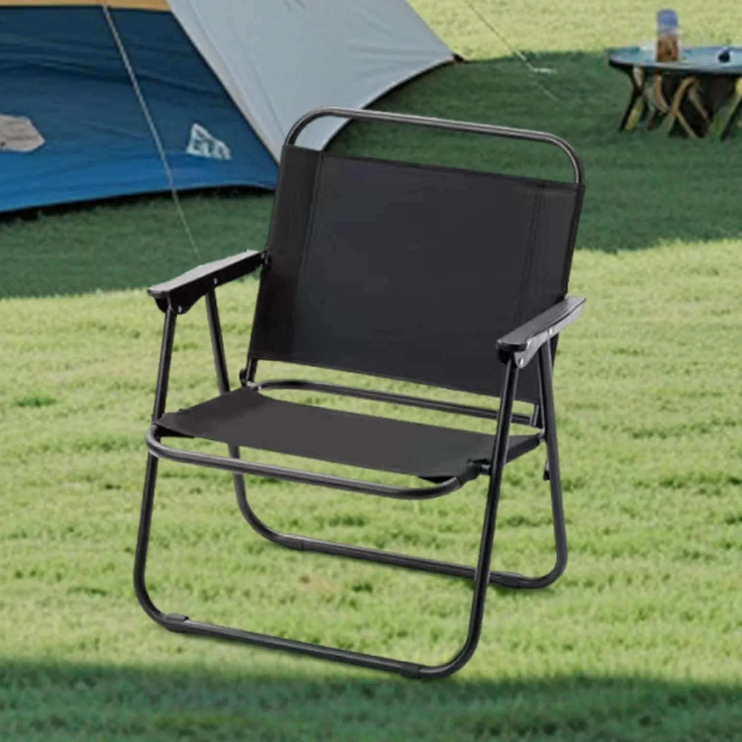 Folding Chair Fishing Chair Comfortable Recliner with Backrest Camping Chair Lounge Chair for Garden BBQ Outdoor Yard Travel, Black