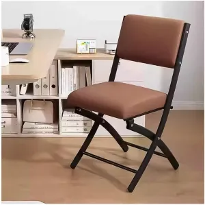 Folding Chair Visitor Chairs Camping Office Chair with Padded Seats, Desk Chair Faux Leather Dining Chairs Foldable Chair Heavy Duty Steel Metal Frame Rest Chair for Home Garden Office(Brown)
