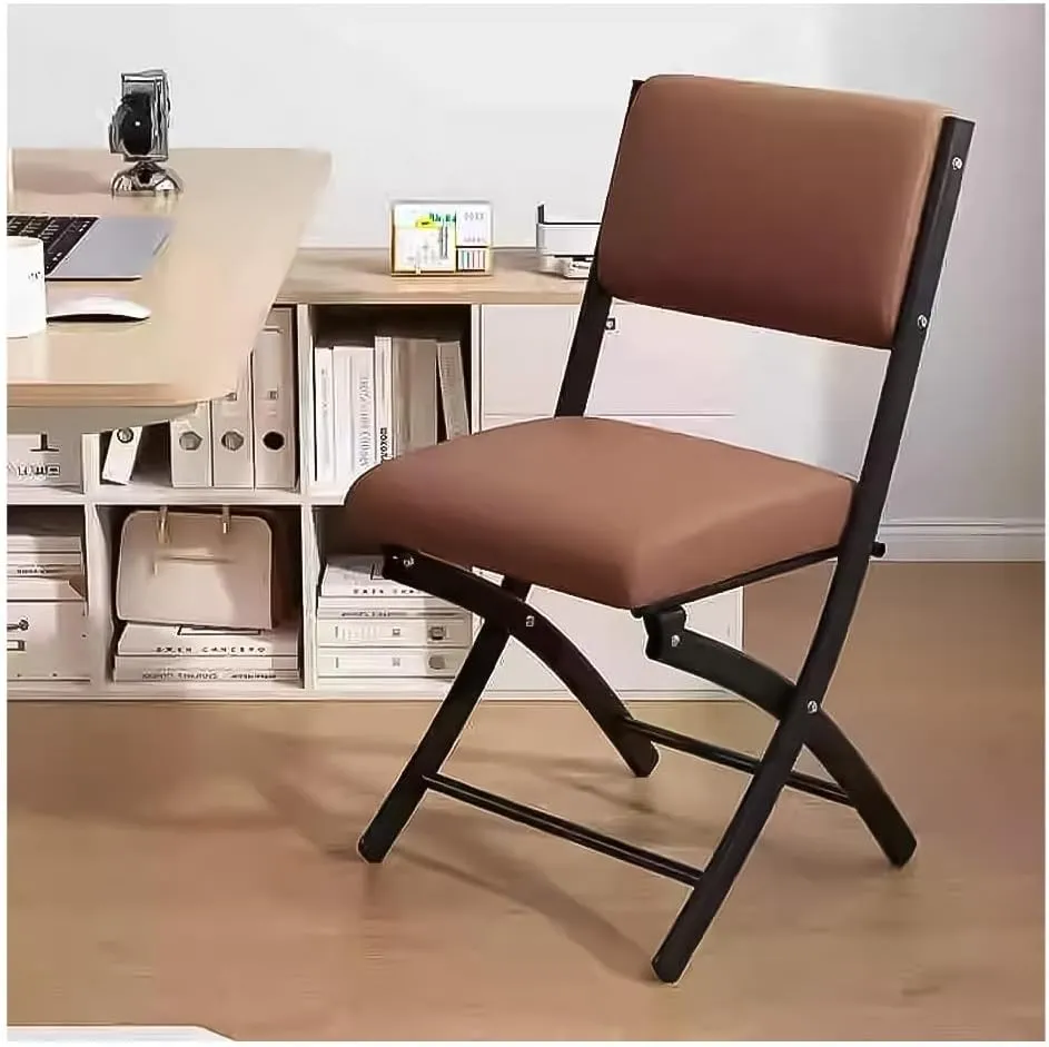 Folding Chair Visitor Chairs Camping Office Chair with Padded Seats, Desk Chair Faux Leather Dining Chairs Foldable Chair Heavy Duty Steel Metal Frame Rest Chair for Home Garden Office(Brown)