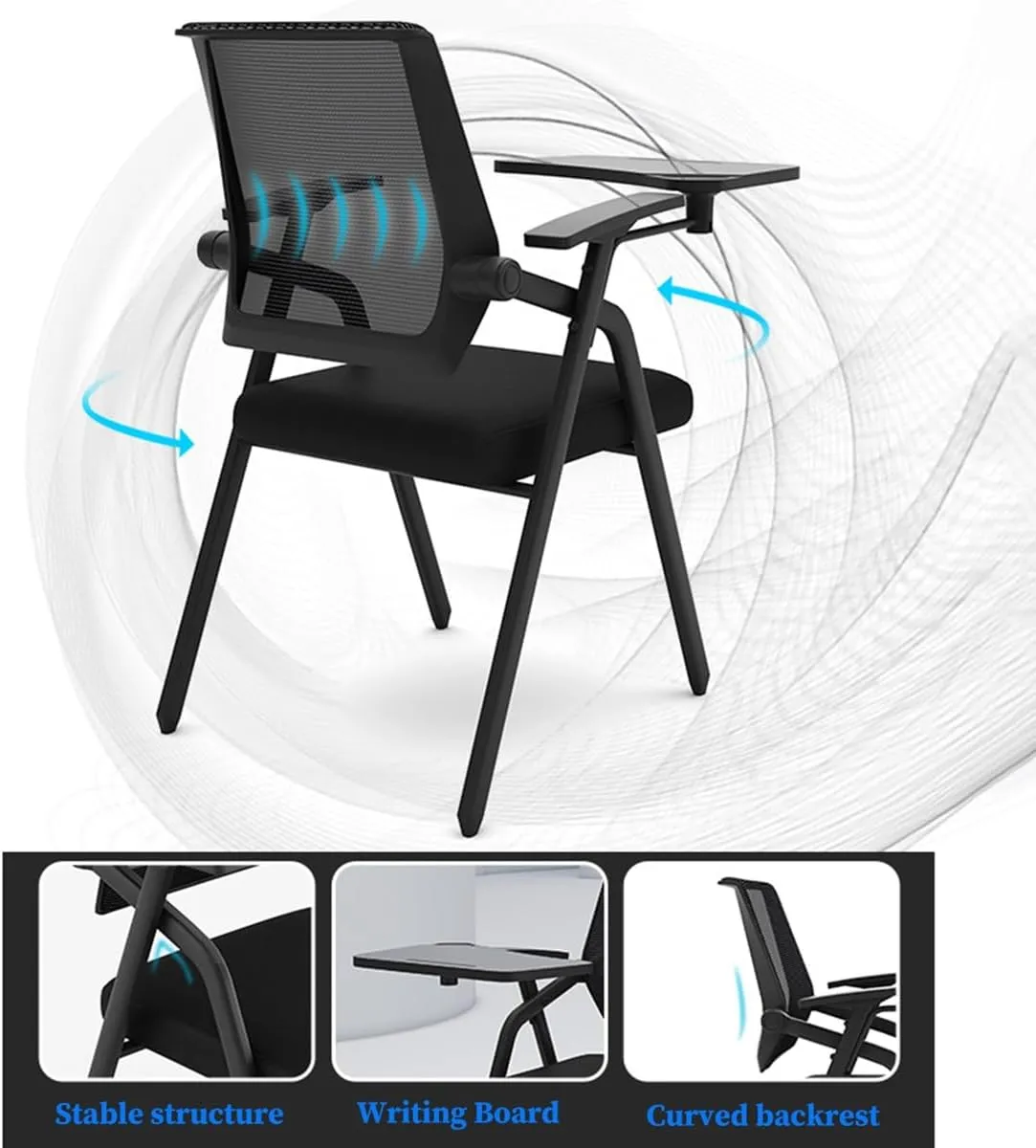Folding Chair with Desk Attached Adults, Stackable Foldable Computer Desk Chair with Tablet Arm Writing Board, Stackable Conference Room Chairs, Chair with Desk Attached Adults