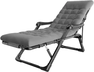 Folding Garden Chair Sun Lounger Reclining Outdoor Patio Camping Bed for Childildren Adult Lawn Lounge Chairs with Comfortable CUushion Max.250kg - Gray