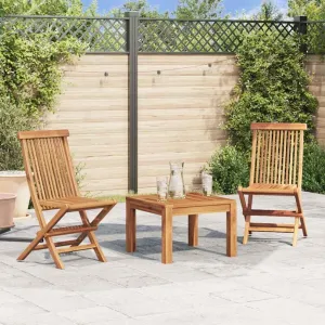 Folding Patio Chairs Set of 3 Teak Wood Outdoor Furniture Foldable Lounge Chairs for Garden, Pool, Beach, Camping