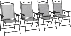 Folding Patio Chairs, Set of 4 Sports Chairs for Adults, Camping Chairs with Armrests, Breathable Mesh Fabric Seat for Lawn, Gray