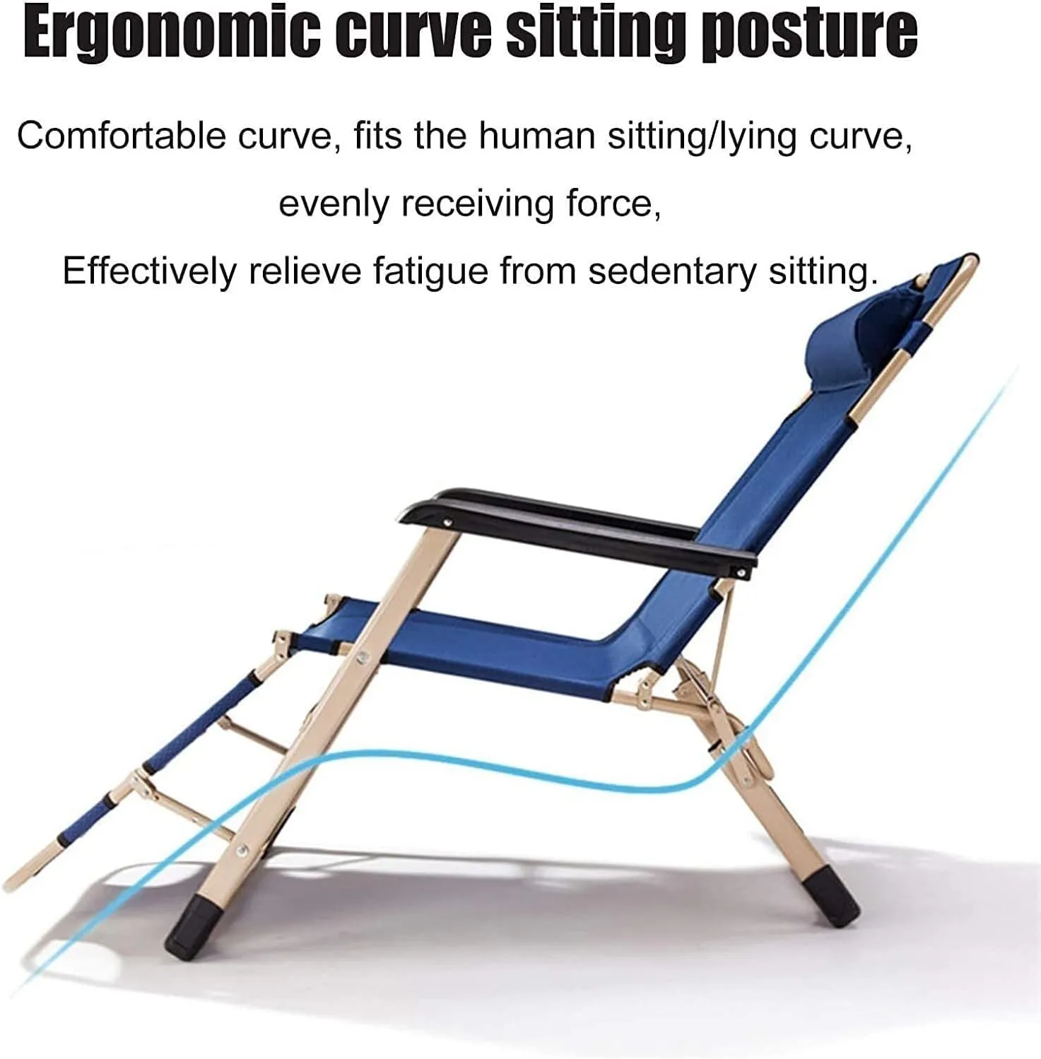 Folding Reclining Chair, Adjustable Office & Terrace Lounge Chair, Portable Camping Sun Lounger with Lake Blue Cotton Pad(Chair Gray Cotton Pad)