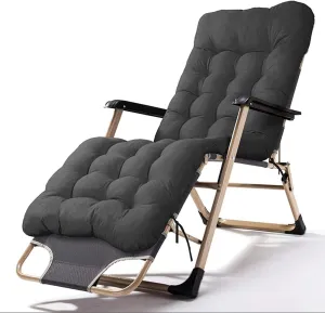 Folding Reclining Chair, Adjustable Office & Terrace Lounge Chair, Portable Camping Sun Lounger with Lake Blue Cotton Pad(Chair Gray Cotton Pad)