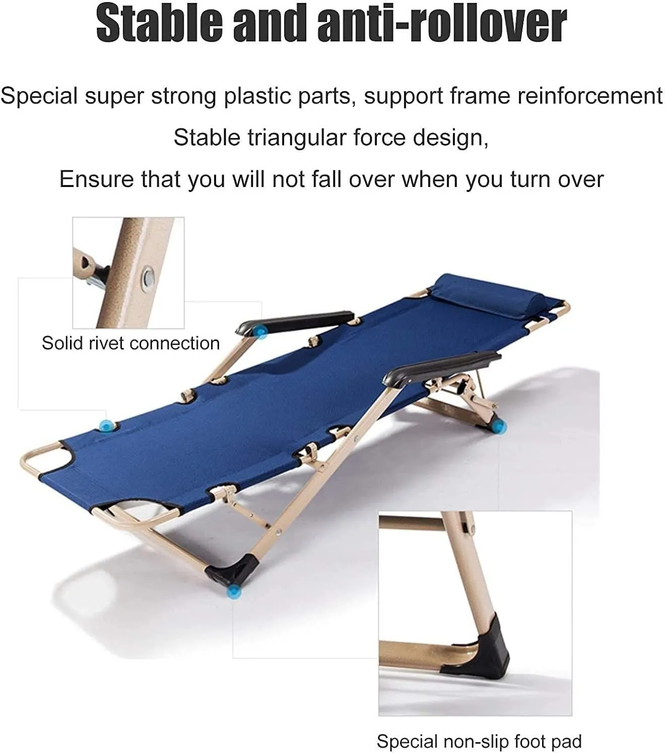 Folding Reclining Chair, Adjustable Office & Terrace Lounge Chair, Portable Camping Sun Lounger with Lake Blue Cotton Pad(Chair Gray Cotton Pad)