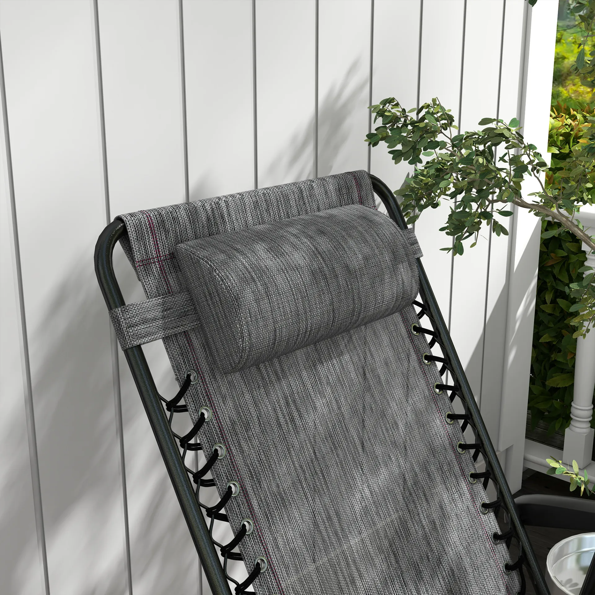 Folding Rocking Chair Outdoor Portable Zero Gravity Chair with Headrest in Grey | Outsunny