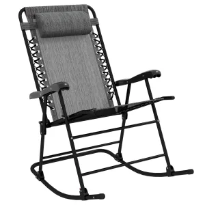 Folding Rocking Chair Outdoor Portable Zero Gravity Chair with Headrest in Grey | Outsunny