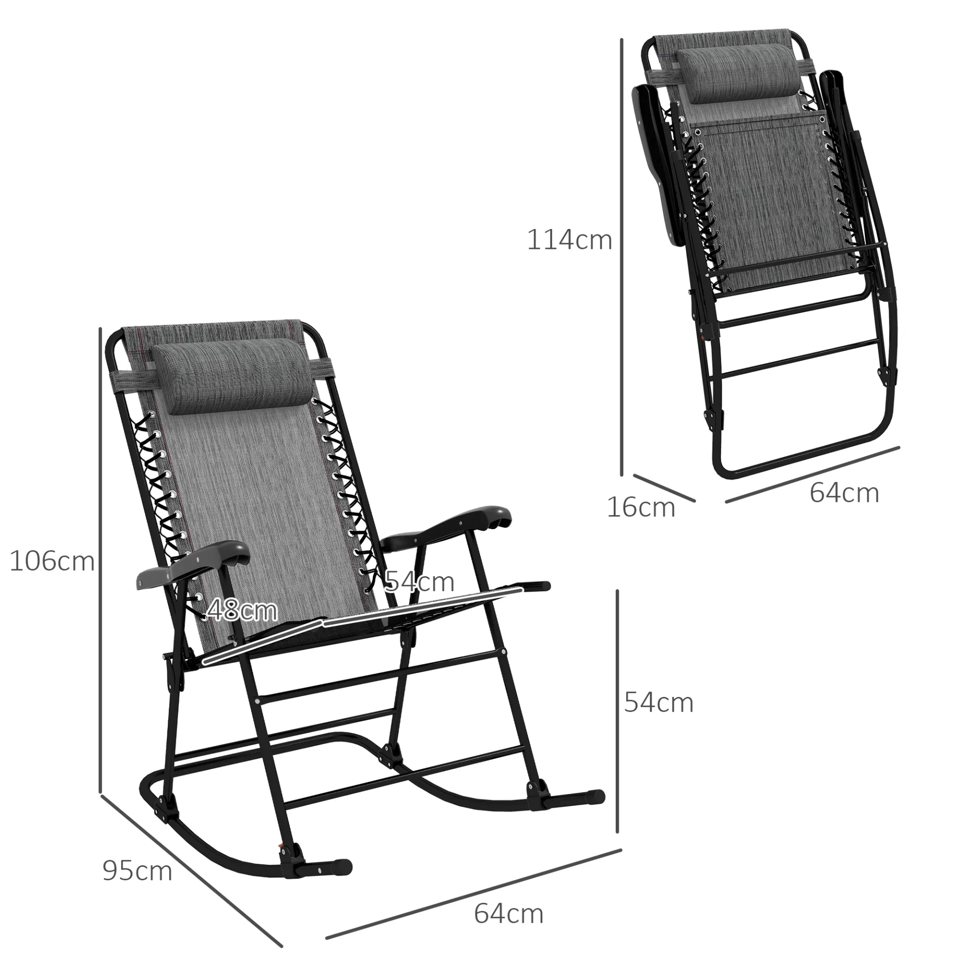 Folding Rocking Chair Outdoor Portable Zero Gravity Chair with Headrest in Grey | Outsunny