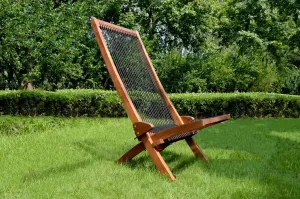 Folding Rope Wooden Chair - Foldable Outdoor Low Profile Wood Lounge Chair for The Patio, Backyard, and Deck, No Assembly Required