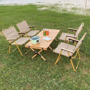 Folding Table and Folding Chair Set - Foldable Camping Table and Chair, Easy to Fold and Store for Events Indoor Outdoor Use for All Occasions,Beige