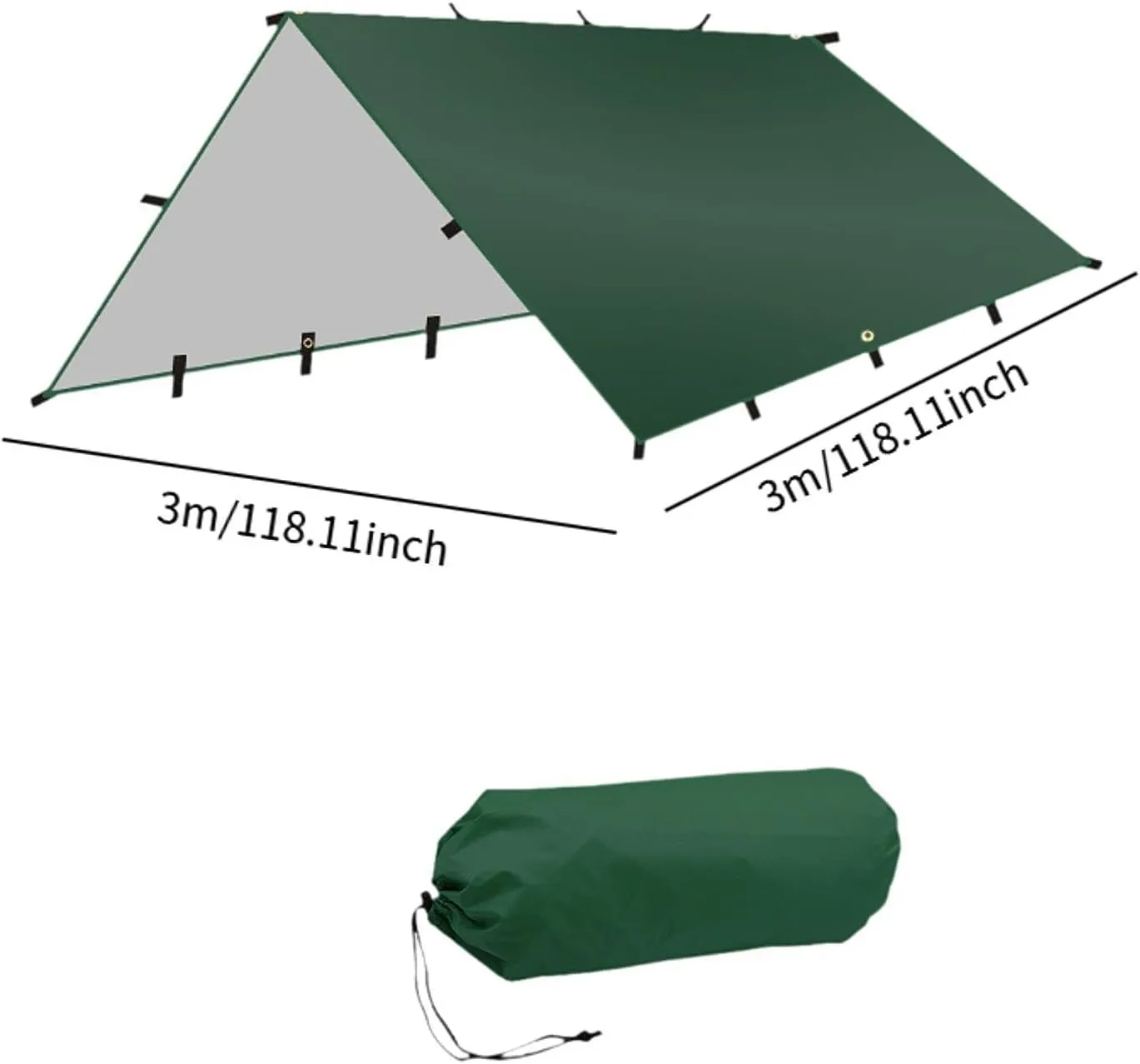 Folding Tent Shelter Camping Tarp Waterproof 300x300cm Polyester Fabric for Backpacking Portable Accessories Versatile Canopy, Green
