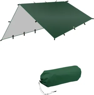 Folding Tent Shelter Camping Tarp Waterproof 300x300cm Polyester Fabric for Backpacking Portable Accessories Versatile Canopy, Green