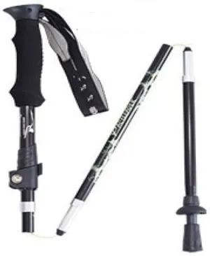 Folding Trekking Poles Hiking Crutches Walking Sticks Outdoor Gear, BLACK (OUTER LOCK 135CM)
