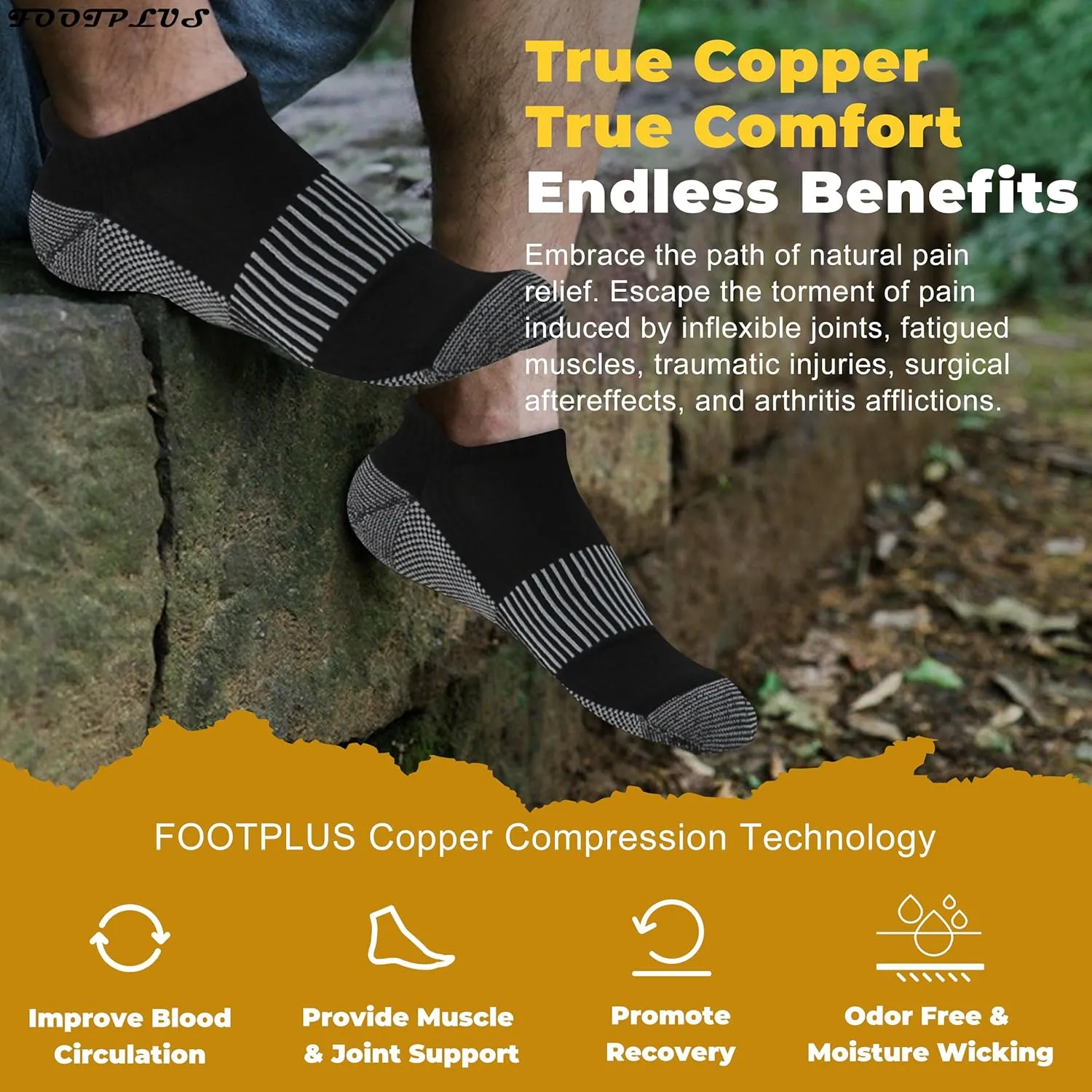 FOOTPLUS Copper Compression Socks,Unisex Cushioned Sole Arch Support Athletic Ankle/Crew Running Hiking Socks