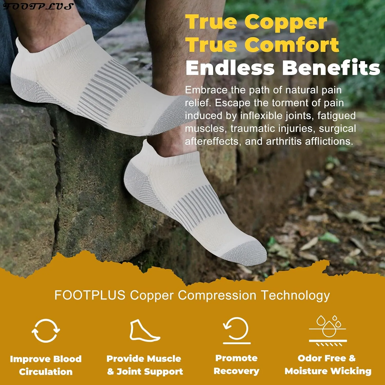 FOOTPLUS Copper Compression Socks,Unisex Cushioned Sole Arch Support Athletic Ankle/Crew Running Hiking Socks