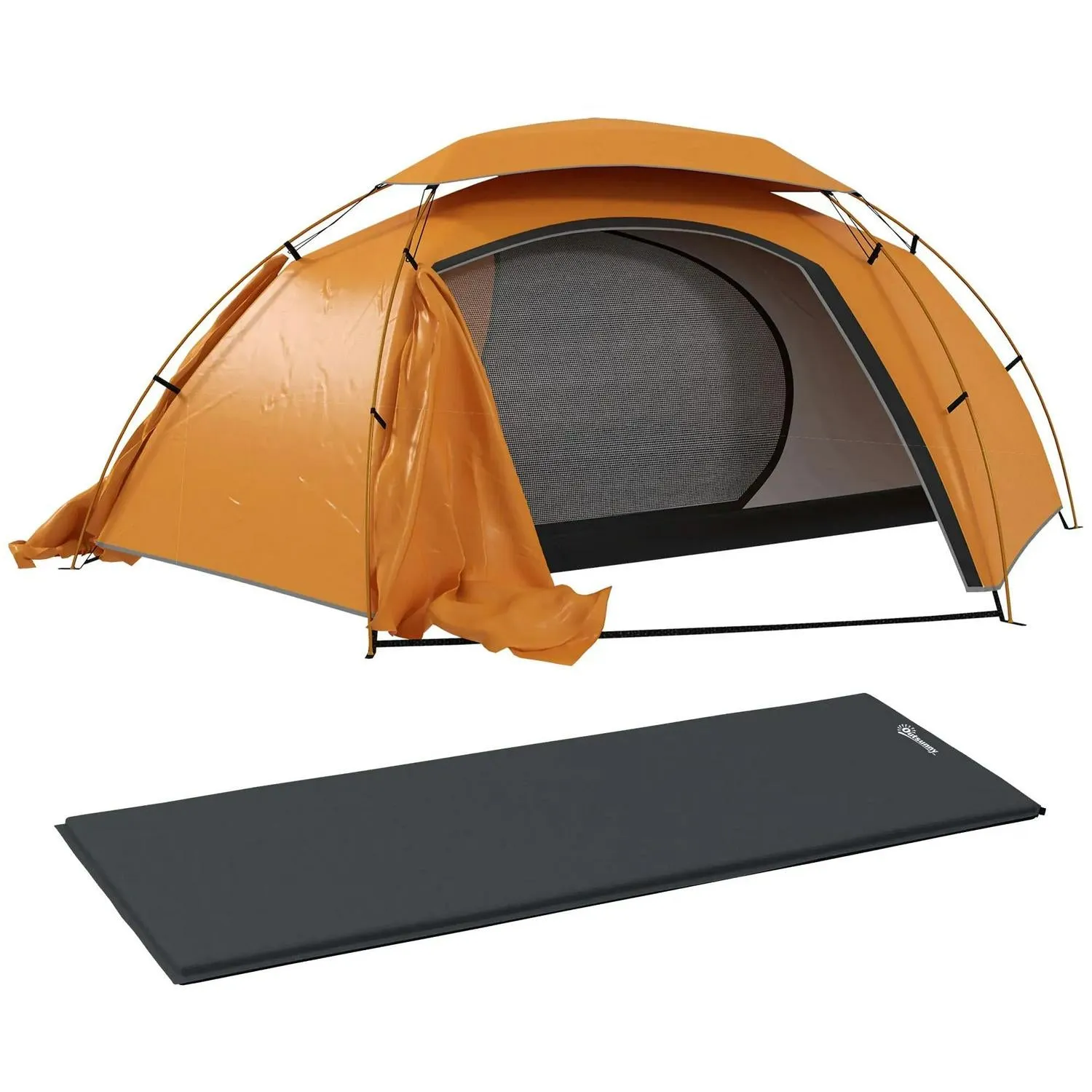 Frame, Rainfly 1 Self Touch-sensitive Person Portable Tent And With For Camping Outsunny Aluminium Inflatable Fishing Waterproof, Bags, 2000mm Large assortment Mattress, Hiking, Removable Orange/Grey Dome