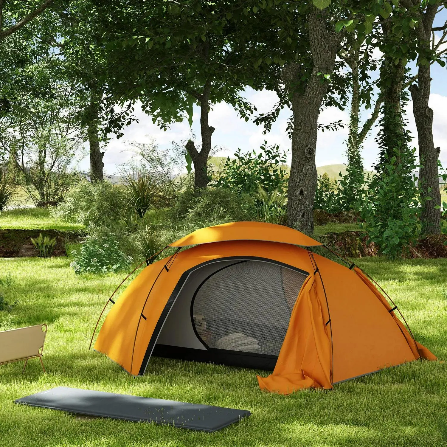 Frame, Rainfly 1 Self Touch-sensitive Person Portable Tent And With For Camping Outsunny Aluminium Inflatable Fishing Waterproof, Bags, 2000mm Large assortment Mattress, Hiking, Removable Orange/Grey Dome