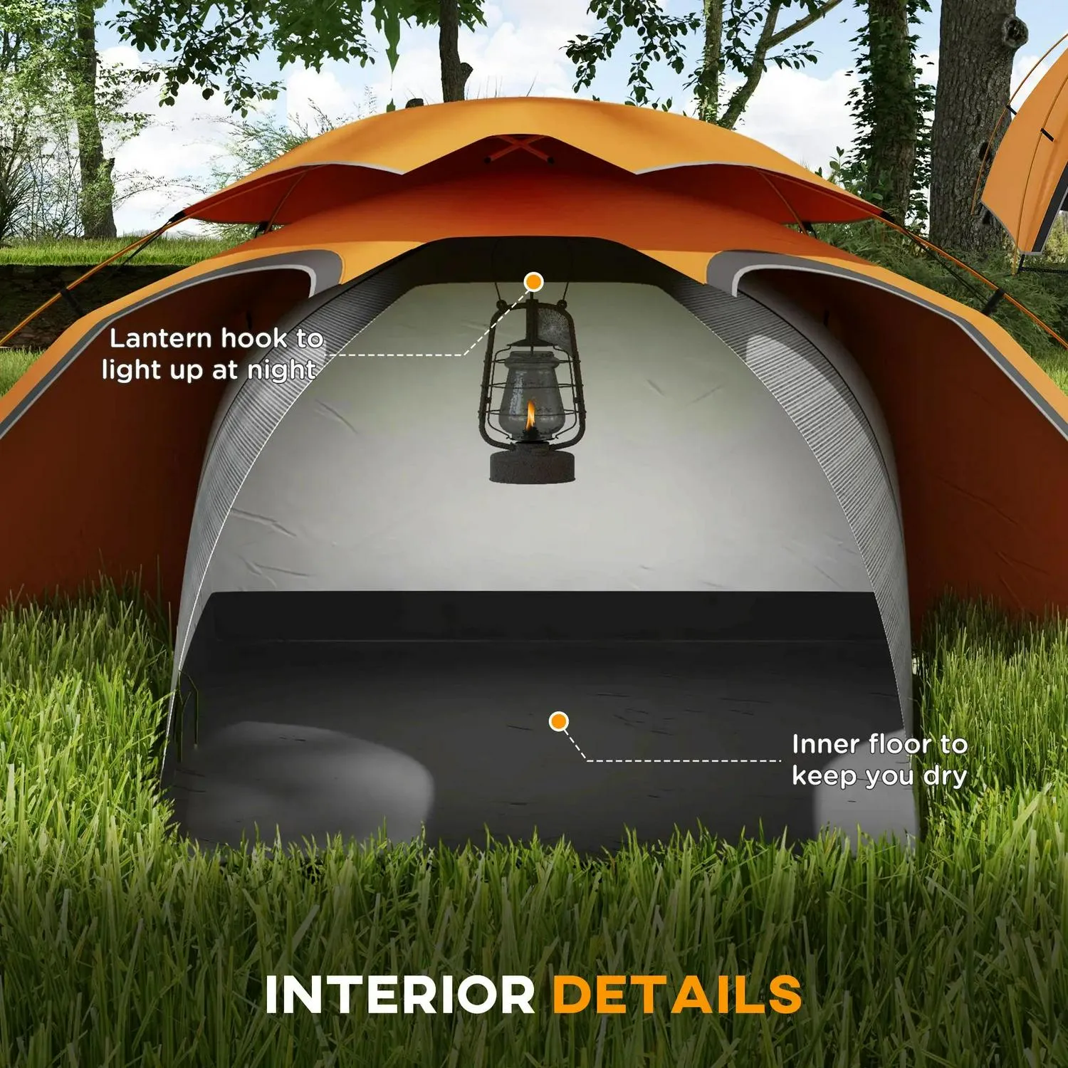 Frame, Rainfly 1 Self Touch-sensitive Person Portable Tent And With For Camping Outsunny Aluminium Inflatable Fishing Waterproof, Bags, 2000mm Large assortment Mattress, Hiking, Removable Orange/Grey Dome
