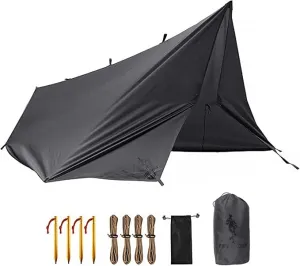 FREE SOLDIER Waterproof Portable Tarp Multifunctional Outdoor Camping Traveling Awning Backpacking Tarp Shelter Rain Tarp (Gray Upgrade)