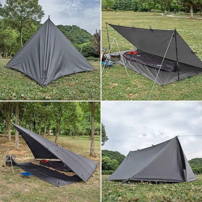 FREE SOLDIER Waterproof Portable Tarp Multifunctional Outdoor Camping Traveling Awning Backpacking Tarp Shelter Rain Tarp (Gray Upgrade)