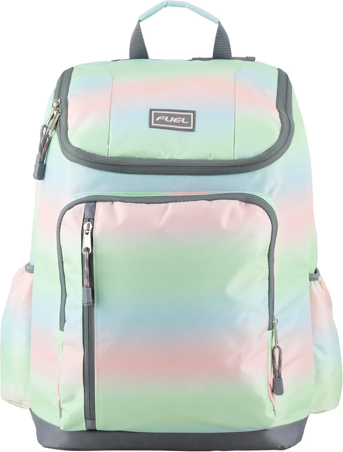 FUEL Durable Top Loader Outdoor Backpack w/Adjustable Straps, Multiple Compartments, Perfect for Travel, Hiking, Work, Classroom, Commuting Rainbow Ombre