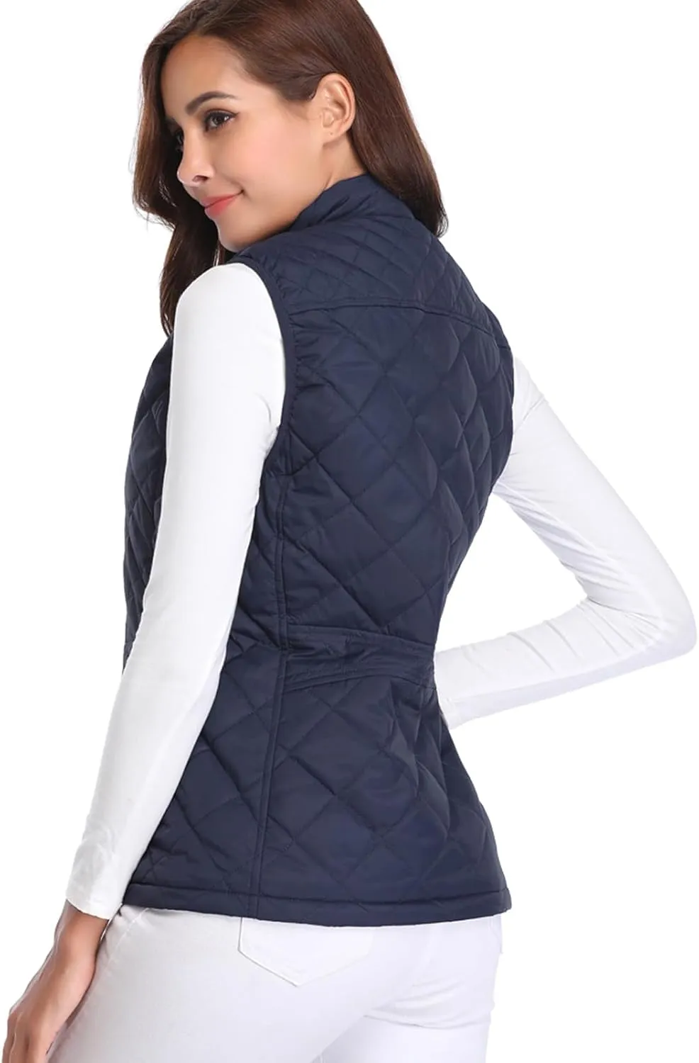 Fuinloth Women's Quilted Vest, Stand Collar Lightweight Zip Padded Gilet