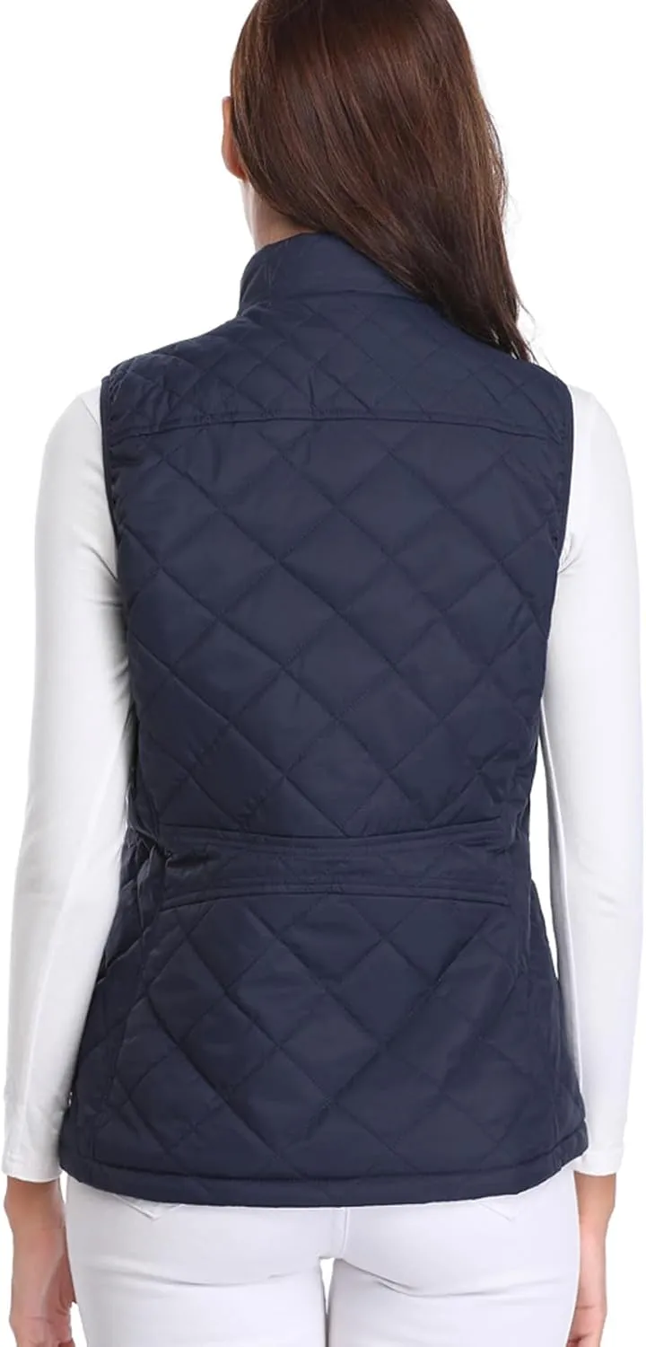 Fuinloth Women's Quilted Vest, Stand Collar Lightweight Zip Padded Gilet