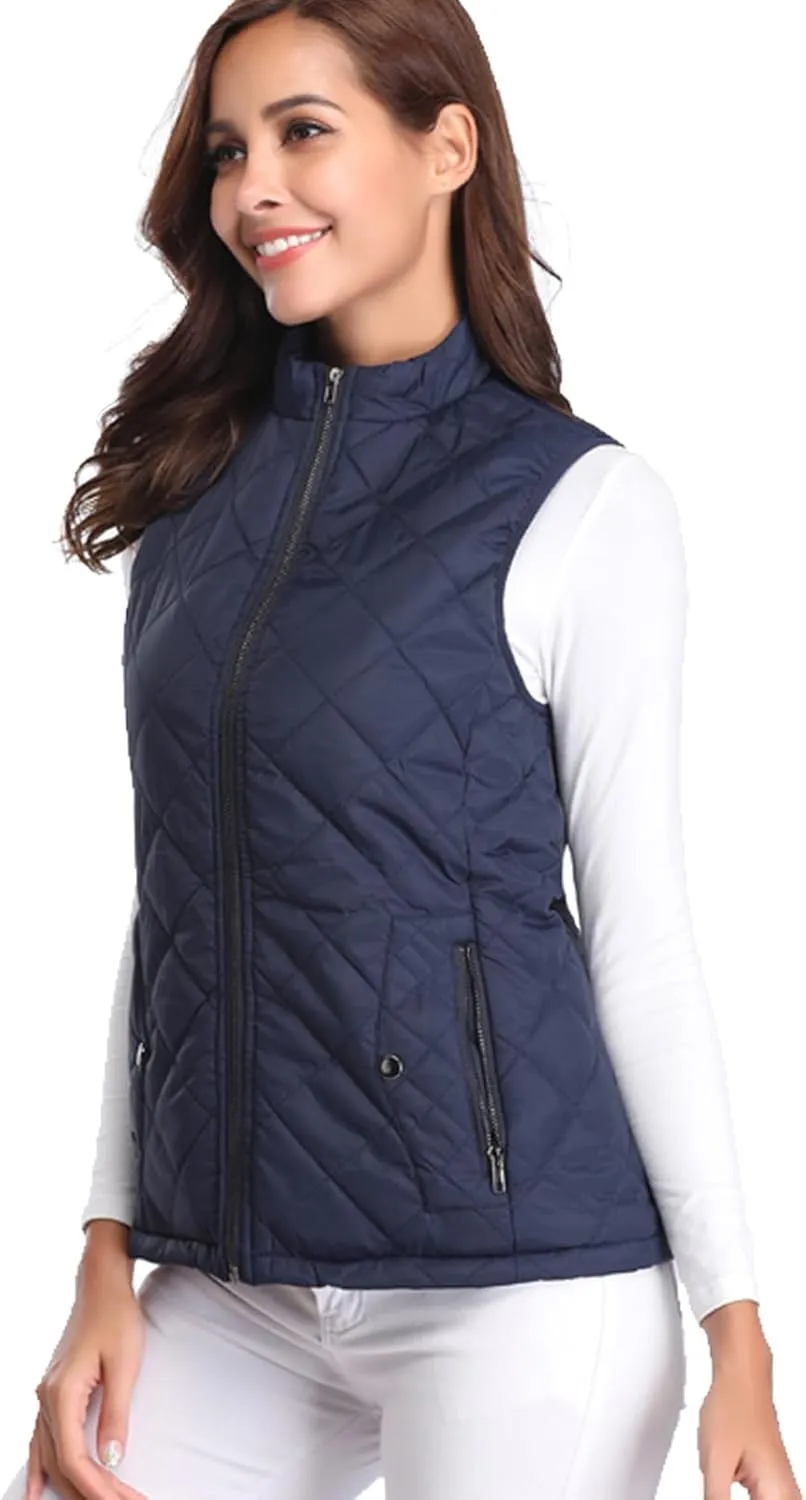 Fuinloth Women's Quilted Vest, Stand Collar Lightweight Zip Padded Gilet