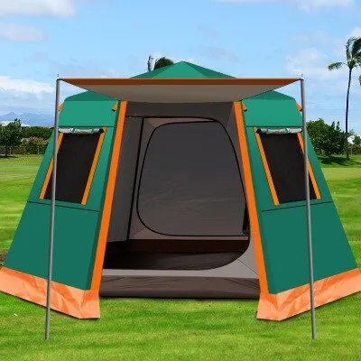 Fully Automatic One Click to Open Hexagonal Outdoor Camping Tent Hydraulic Spring Pole Hexagonal Tent Antistorm Sunscreen Thicken Silver Coated Oxford Large Space Family Pergola