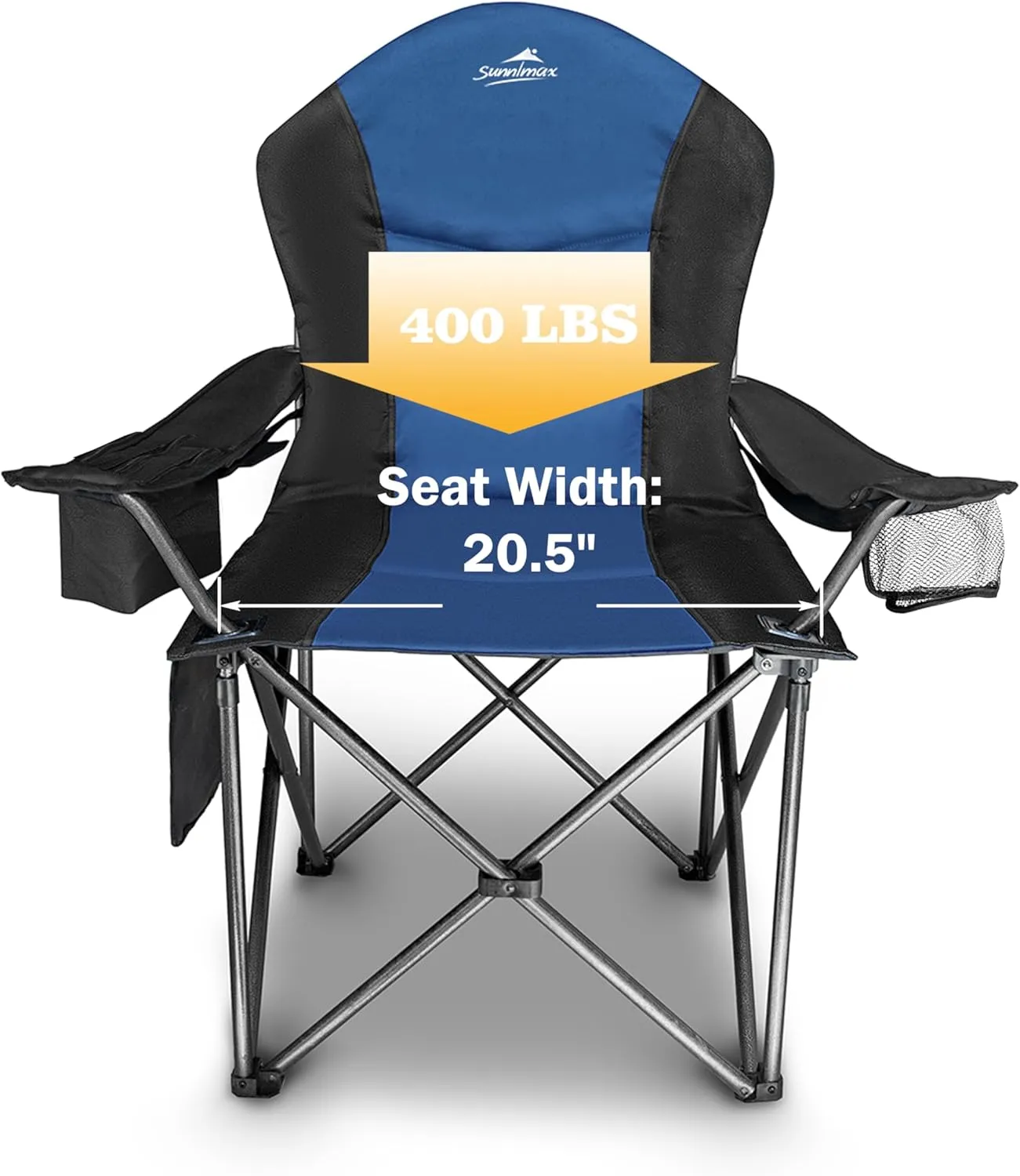 Fully Padded Camping Chair, Oversized Heavy Duty Lawn Chair with Cooler Bag,Side Pocket,Cup Holder Support 400 lbs