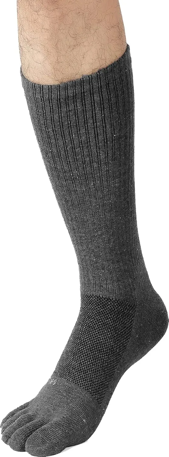 FUN TOES Men Crew Toe Socks Athletic Running - Proper Toe Alignment - Breathable Mesh Top - Value 6 Pairs Pack size 6-12