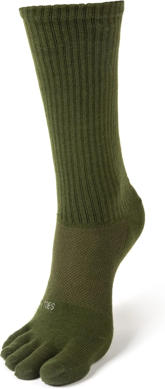 FUN TOES Men Crew Toe Socks Athletic Running - Proper Toe Alignment - Breathable Mesh Top - Value 6 Pairs Pack size 6-12