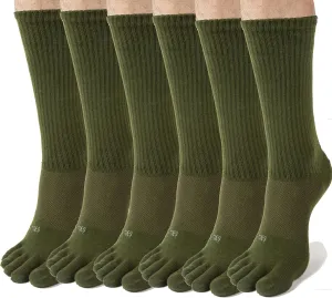 FUN TOES Men Crew Toe Socks Athletic Running - Proper Toe Alignment - Breathable Mesh Top - Value 6 Pairs Pack size 6-12