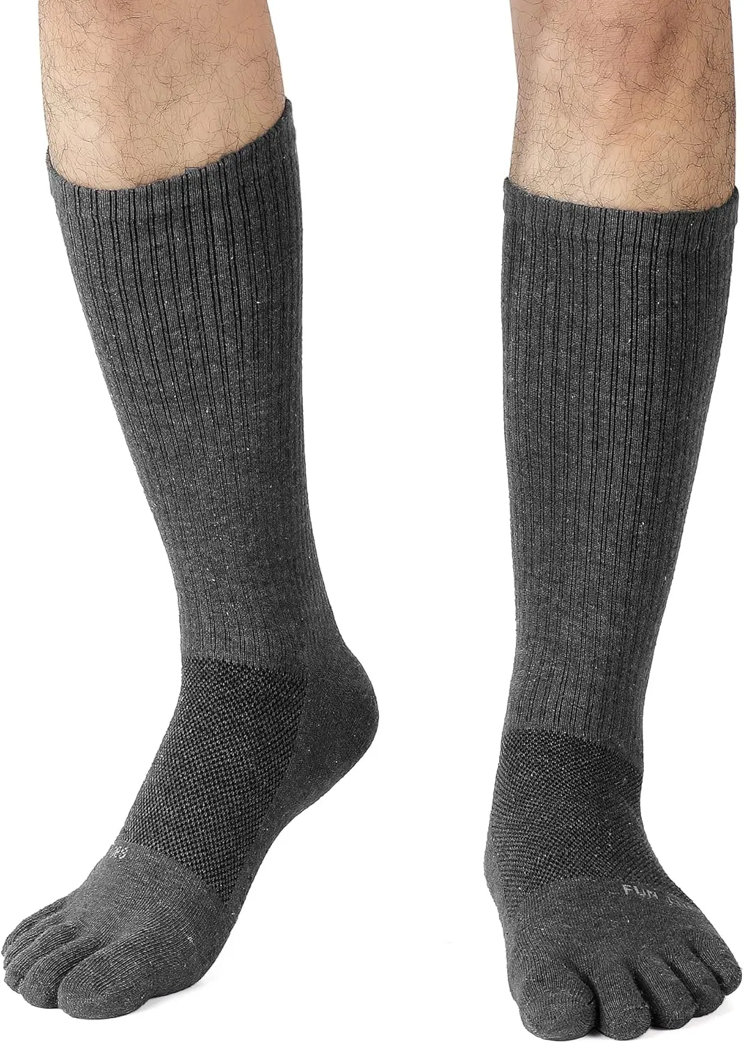 FUN TOES Men Crew Toe Socks Athletic Running - Proper Toe Alignment - Breathable Mesh Top - Value 6 Pairs Pack size 6-12