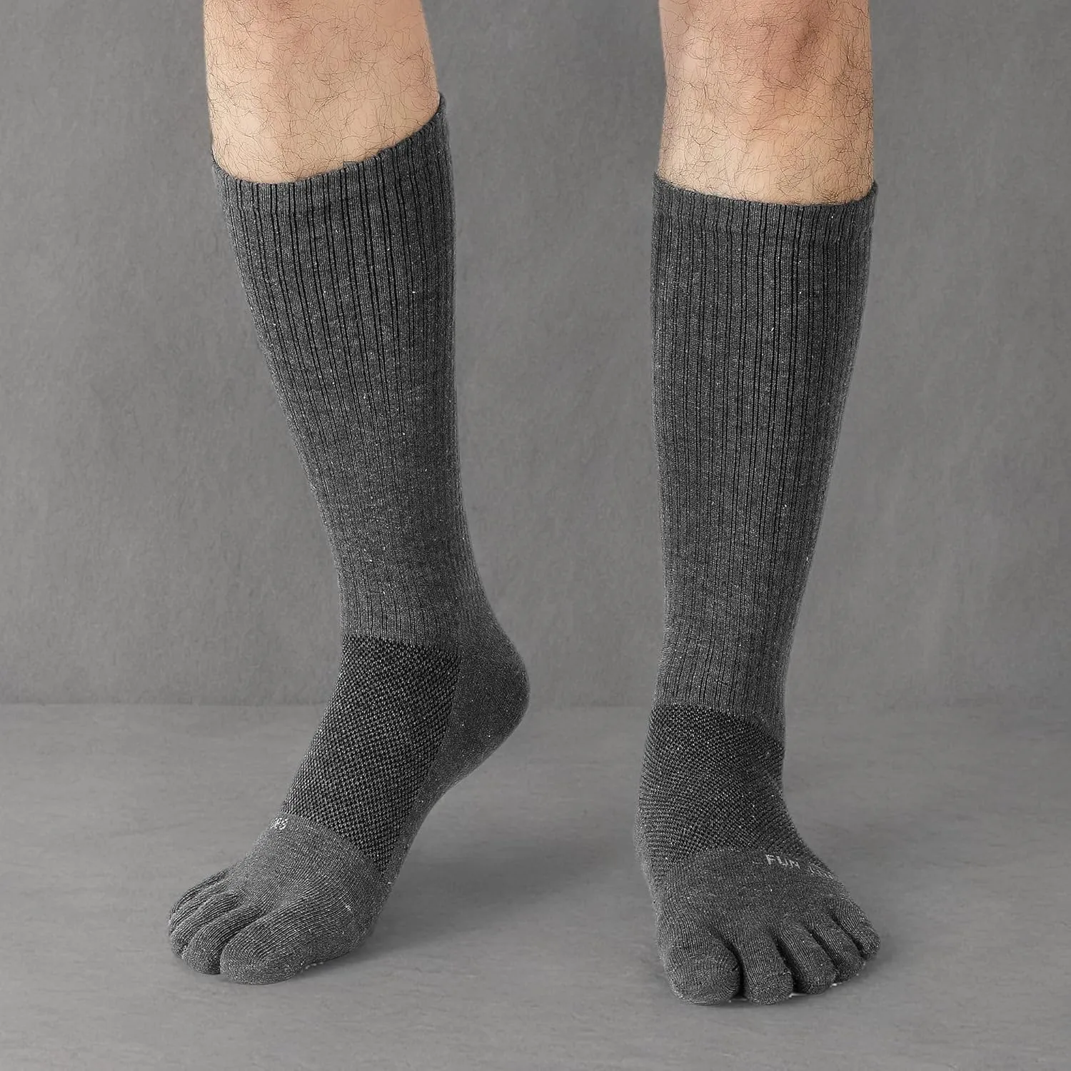 FUN TOES Men Crew Toe Socks Athletic Running - Proper Toe Alignment - Breathable Mesh Top - Value 6 Pairs Pack size 6-12