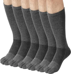 FUN TOES Men Crew Toe Socks Athletic Running - Proper Toe Alignment - Breathable Mesh Top - Value 6 Pairs Pack size 6-12