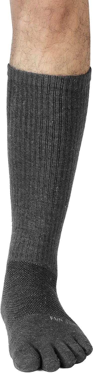 FUN TOES Men Crew Toe Socks Athletic Running - Proper Toe Alignment - Breathable Mesh Top - Value 6 Pairs Pack size 6-12