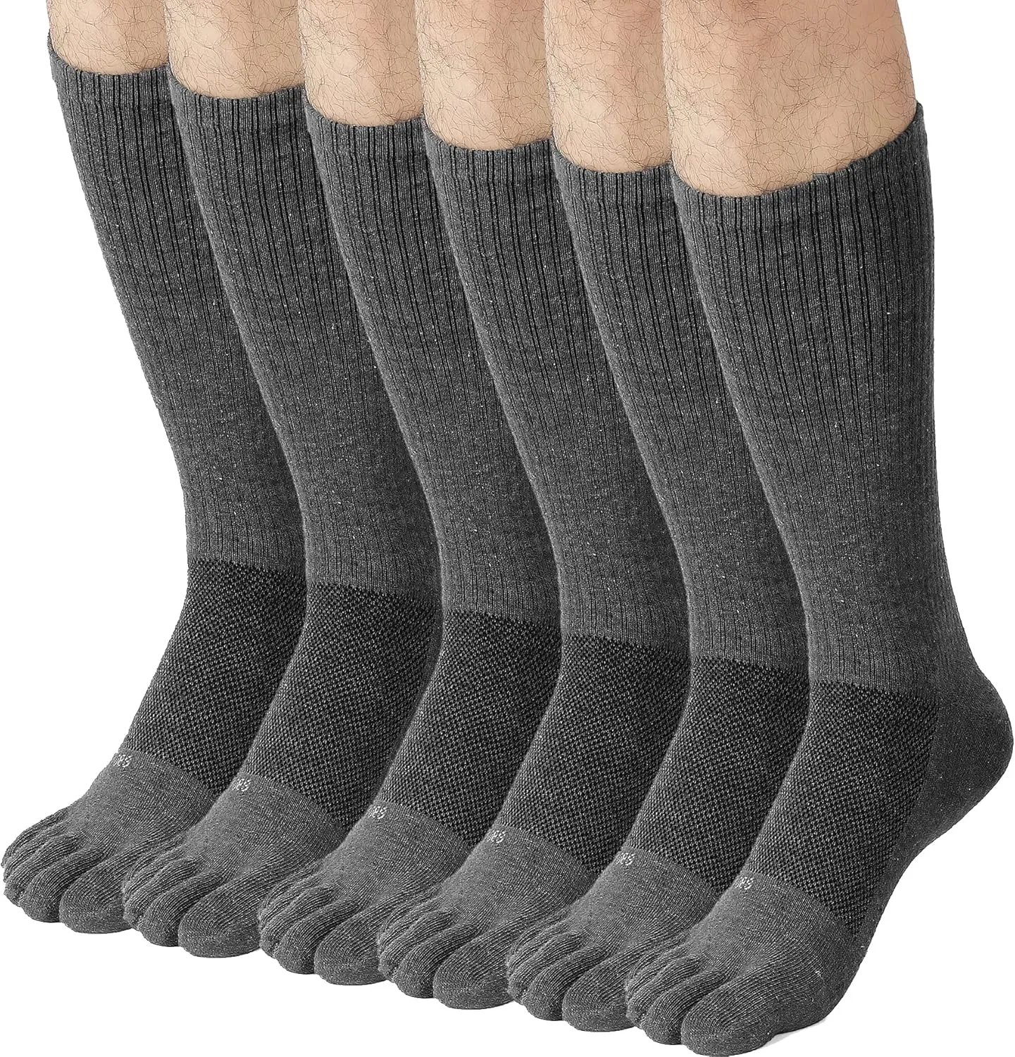 FUN TOES Men Crew Toe Socks Athletic Running - Proper Toe Alignment - Breathable Mesh Top - Value 6 Pairs Pack size 6-12
