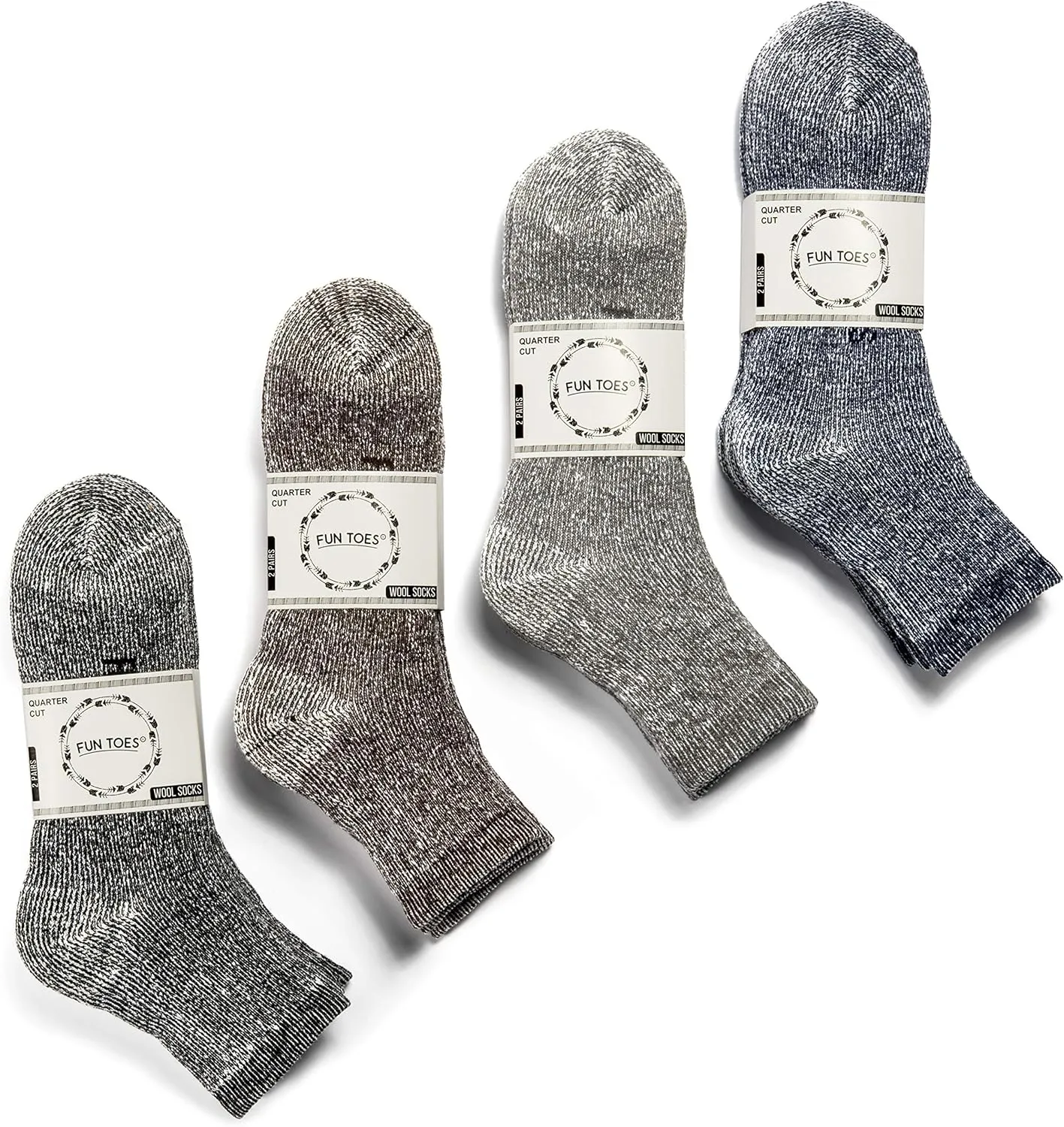 FUN TOES Merino Wool Ankle Hiking Socks For Men and Women - Arch Support and Cushioning - 6 Pairs