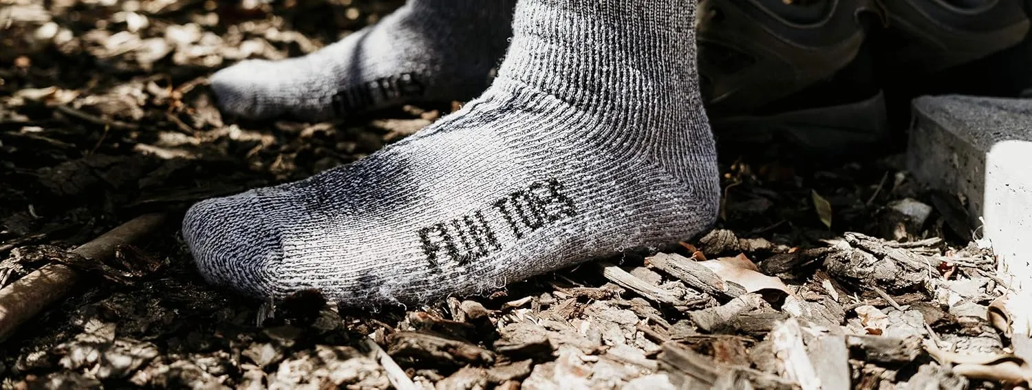 FUN TOES Merino Wool Ankle Hiking Socks For Men and Women - Arch Support and Cushioning - 6 Pairs