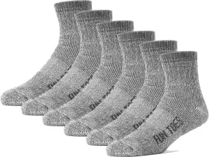 FUN TOES Merino Wool Ankle Hiking Socks For Men and Women - Arch Support and Cushioning - 6 Pairs