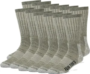 FUN TOES Merino Wool Socks For Men Hiking Boot Thermal Warm Cushioned Crew 6 Pairs