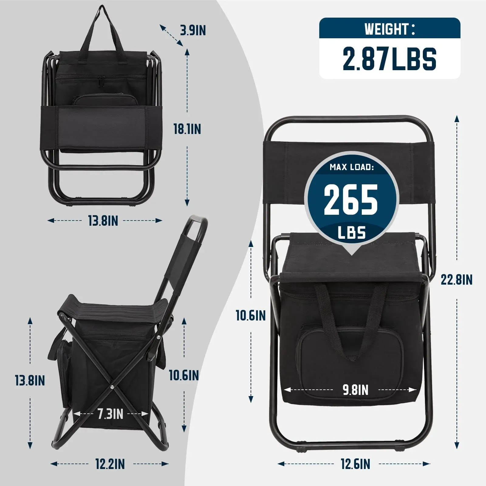 FUNDANGO 2 Pack Portable Foldable Camping Chair with Cooler Bag