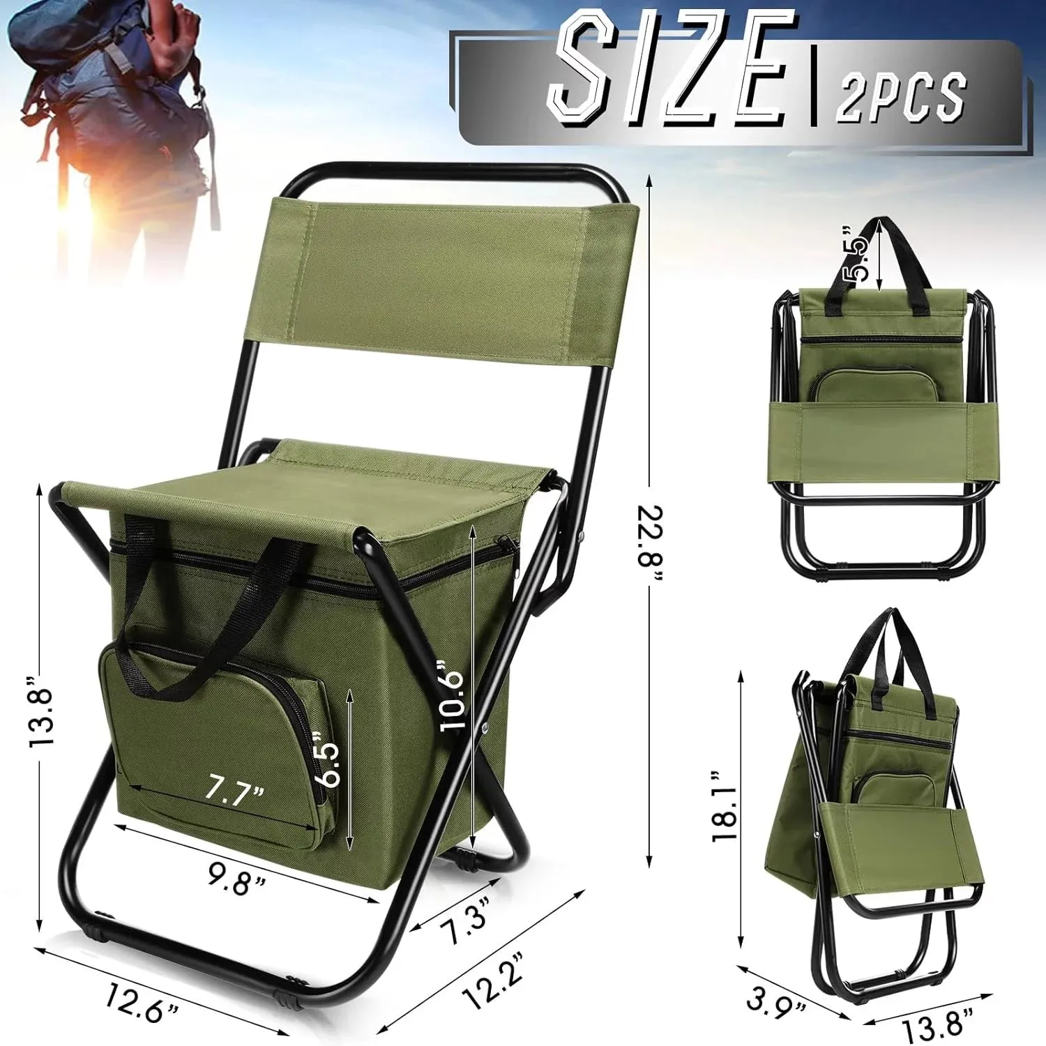 FUNDANGO 2 Pack Portable Foldable Camping Chair with Cooler Bag